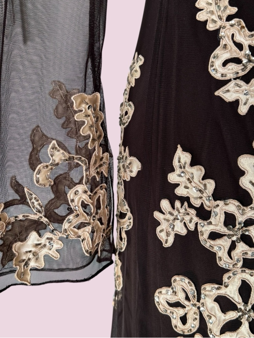 Vintage 90s Xscape Brown Beaded Fairy Maxi Dress and Shawl - Picture 4 of 13